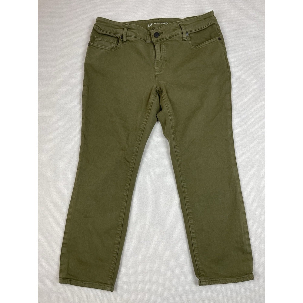 Lands' End Not-Too-Low Rise Slim Jean Womens 12 Khaki Green Preppy‎ Stretch
